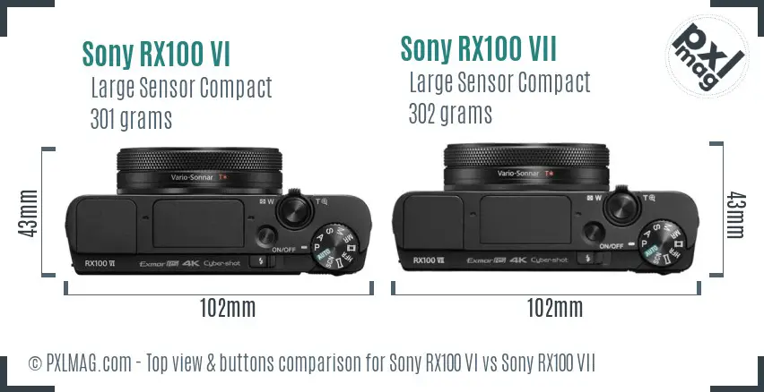 Sony RX100 VI vs Sony RX100 VII top view buttons comparison
