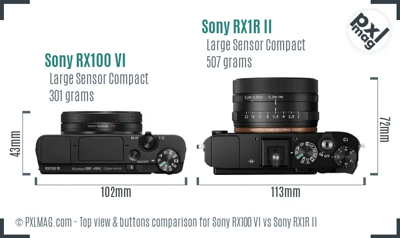 Sony RX100 VI vs Sony RX1R II top view buttons comparison