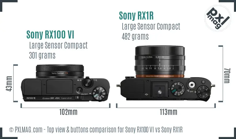 Sony RX100 VI vs Sony RX1R top view buttons comparison