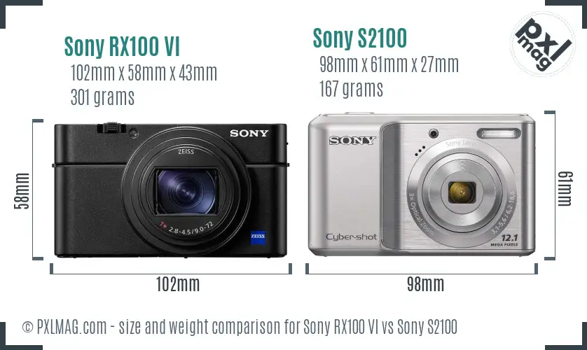 Sony RX100 VI vs Sony S2100 size comparison