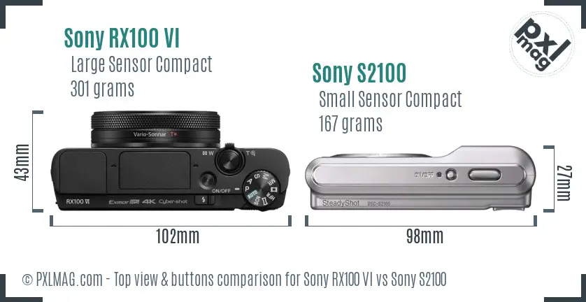 Sony RX100 VI vs Sony S2100 top view buttons comparison