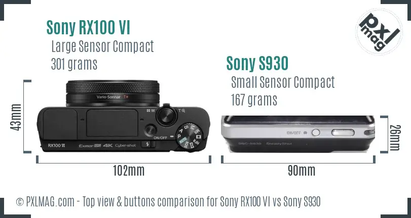 Sony RX100 VI vs Sony S930 top view buttons comparison