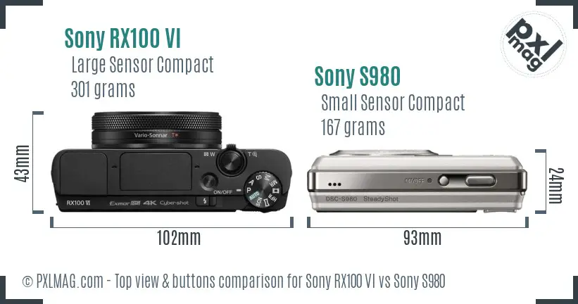 Sony RX100 VI vs Sony S980 top view buttons comparison