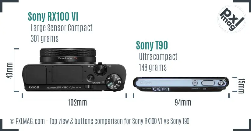 Sony RX100 VI vs Sony T90 top view buttons comparison