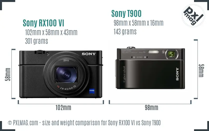 Sony RX100 VI vs Sony T900 size comparison