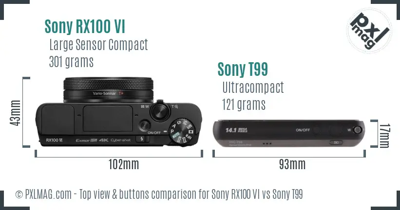Sony RX100 VI vs Sony T99 top view buttons comparison