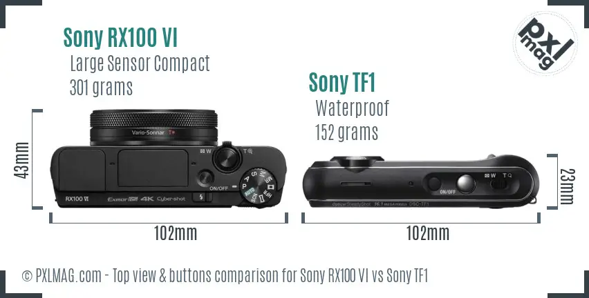 Sony RX100 VI vs Sony TF1 top view buttons comparison