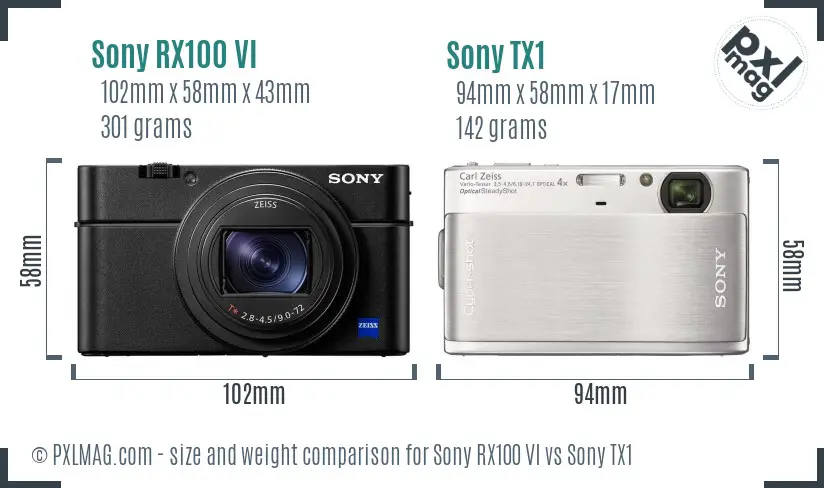 Sony RX100 VI vs Sony TX1 size comparison