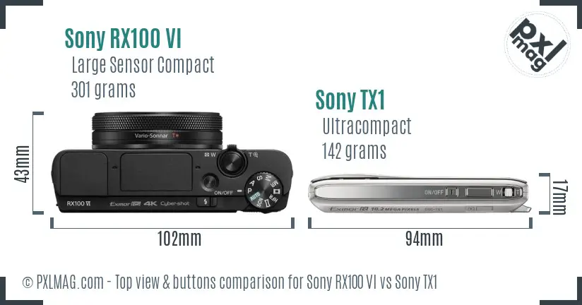 Sony RX100 VI vs Sony TX1 top view buttons comparison