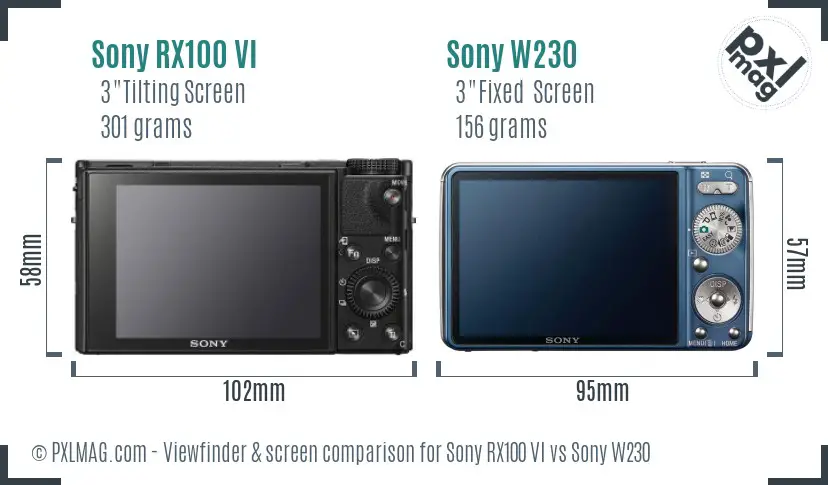 Sony RX100 VI vs Sony W230 Screen and Viewfinder comparison