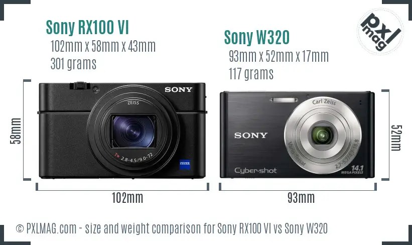 Sony RX100 VI vs Sony W320 size comparison