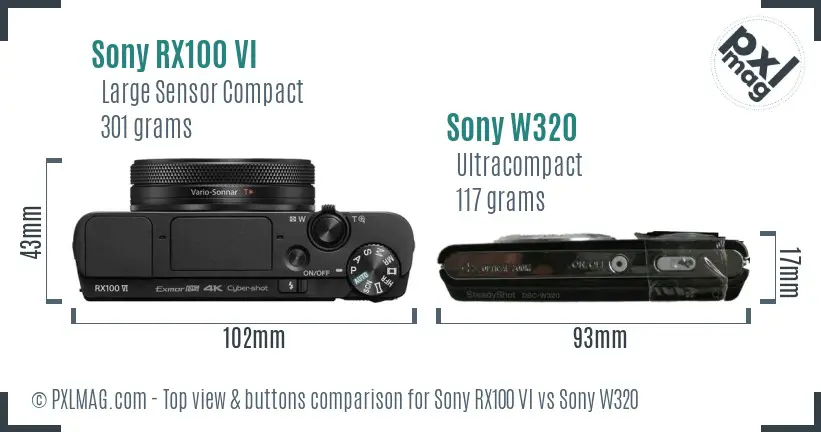 Sony RX100 VI vs Sony W320 top view buttons comparison