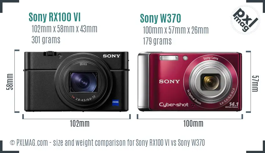 Sony RX100 VI vs Sony W370 size comparison