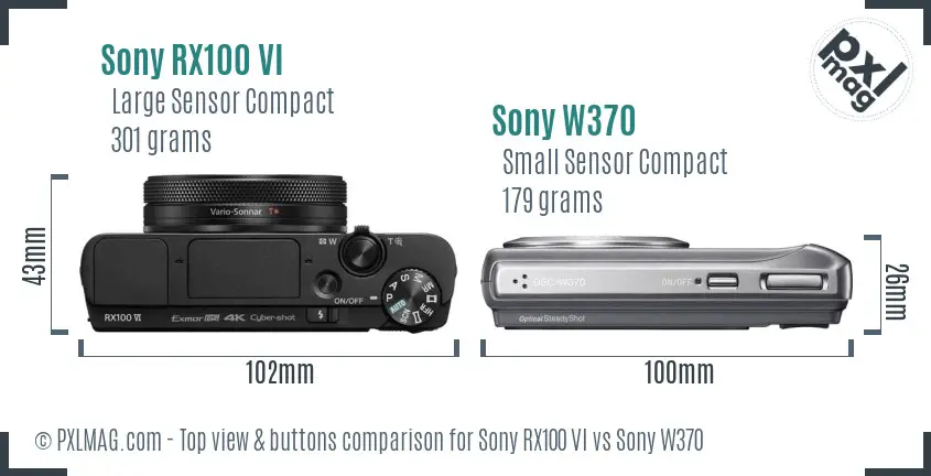 Sony RX100 VI vs Sony W370 top view buttons comparison