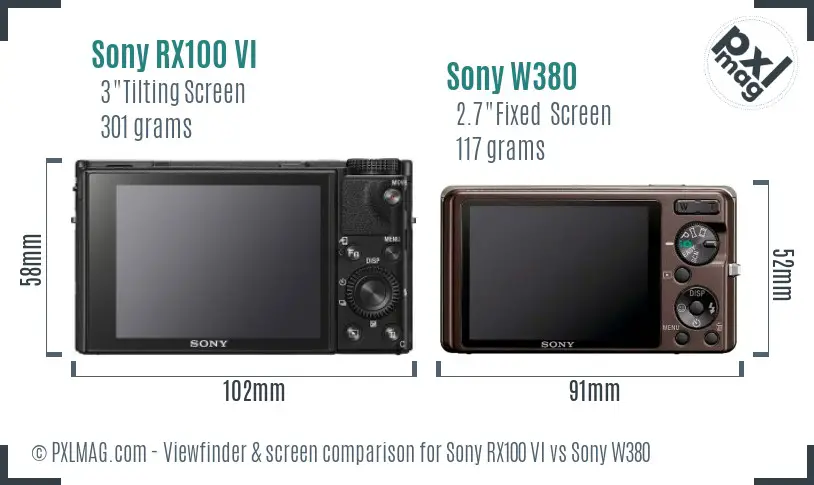 Sony RX100 VI vs Sony W380 Screen and Viewfinder comparison