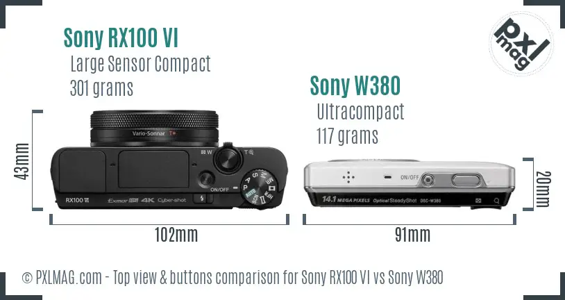 Sony RX100 VI vs Sony W380 top view buttons comparison