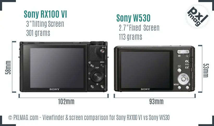 Sony RX100 VI vs Sony W530 Screen and Viewfinder comparison