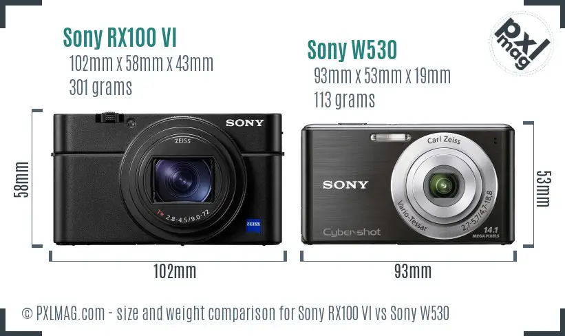 Sony RX100 VI vs Sony W530 size comparison