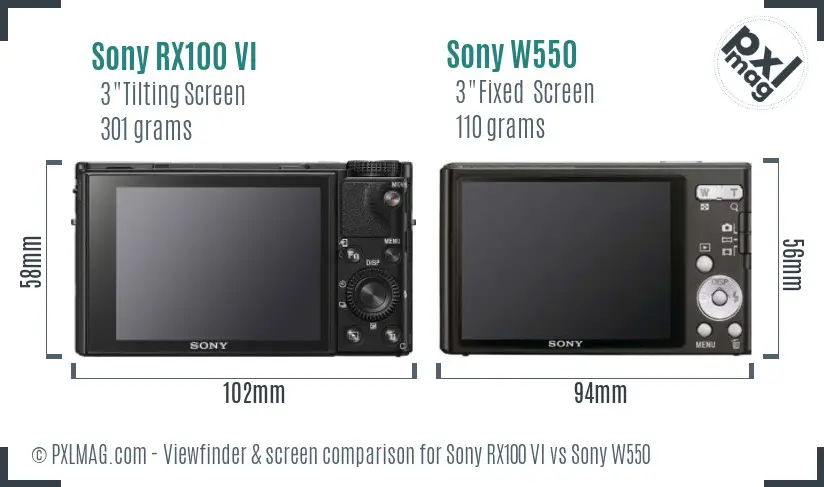 Sony RX100 VI vs Sony W550 Screen and Viewfinder comparison