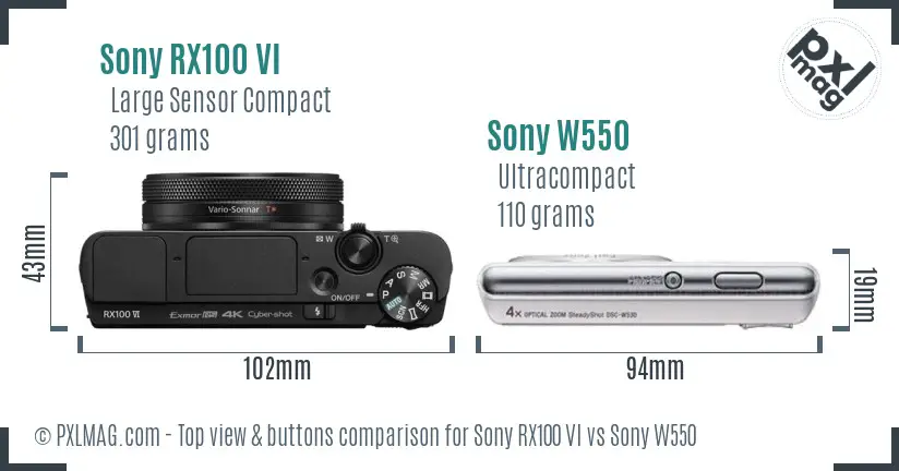 Sony RX100 VI vs Sony W550 top view buttons comparison