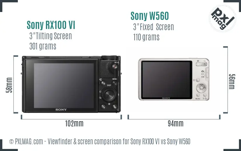 Sony RX100 VI vs Sony W560 Screen and Viewfinder comparison