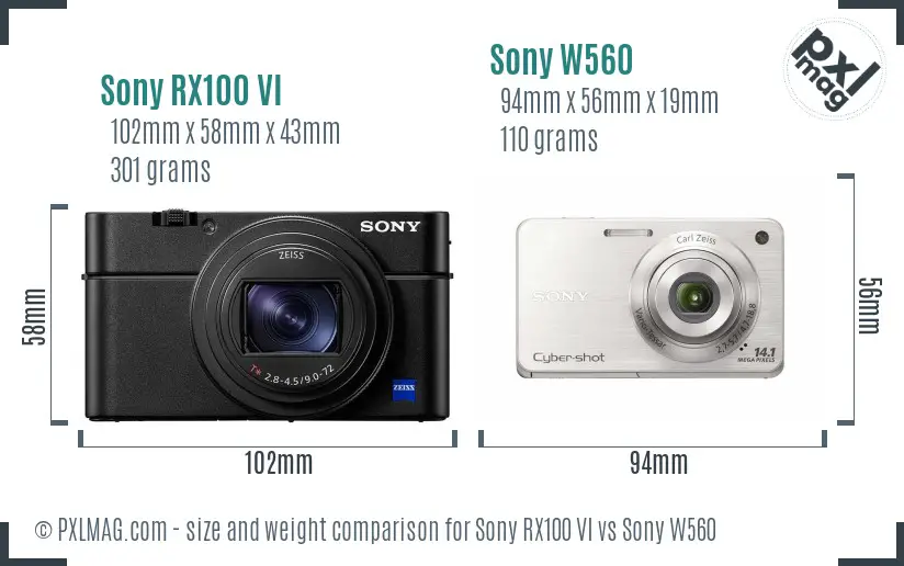 Sony RX100 VI vs Sony W560 size comparison