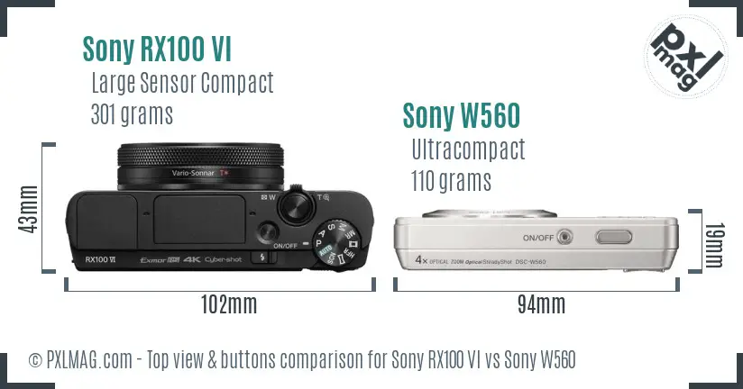 Sony RX100 VI vs Sony W560 top view buttons comparison