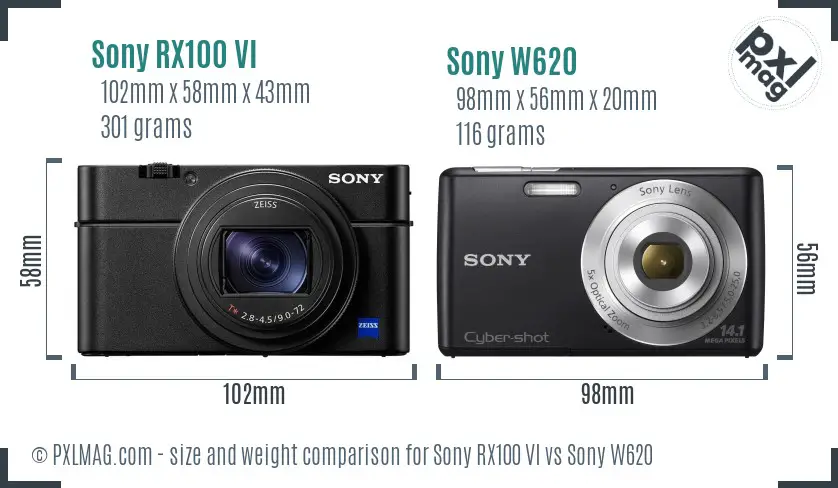Sony RX100 VI vs Sony W620 size comparison