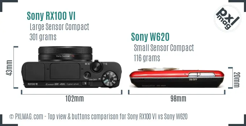 Sony RX100 VI vs Sony W620 top view buttons comparison