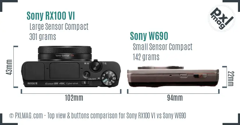 Sony RX100 VI vs Sony W690 top view buttons comparison