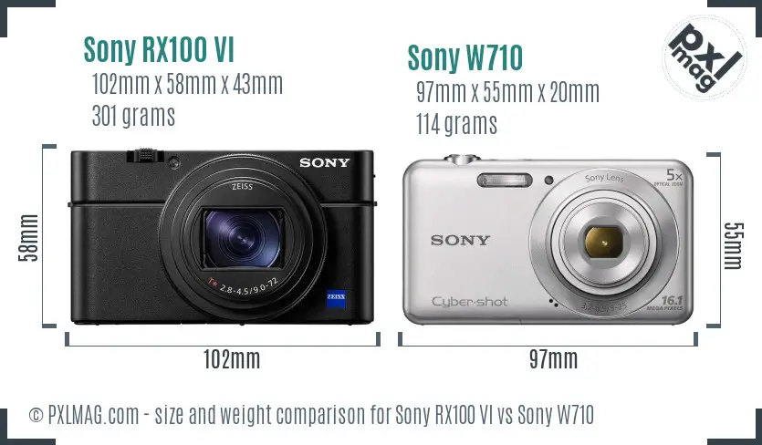 Sony RX100 VI vs Sony W710 size comparison