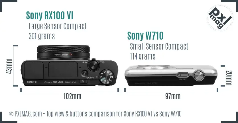 Sony RX100 VI vs Sony W710 top view buttons comparison