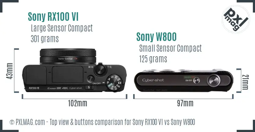 Sony RX100 VI vs Sony W800 top view buttons comparison