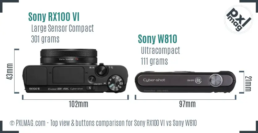 Sony RX100 VI vs Sony W810 top view buttons comparison