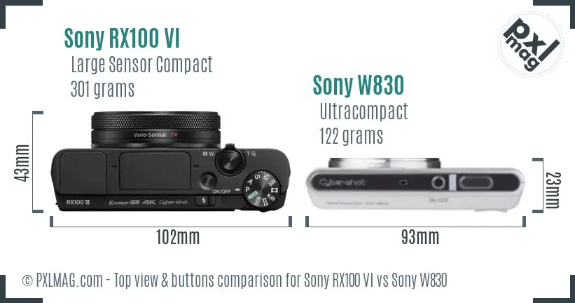Sony RX100 VI vs Sony W830 top view buttons comparison