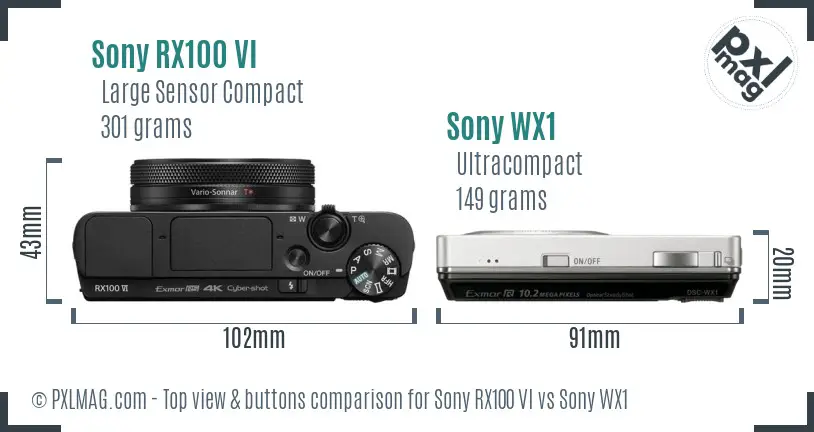 Sony RX100 VI vs Sony WX1 top view buttons comparison