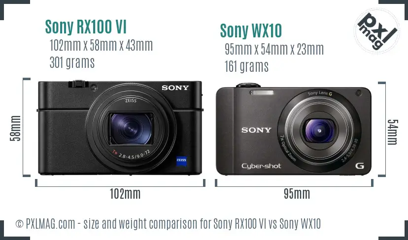 Sony RX100 VI vs Sony WX10 size comparison