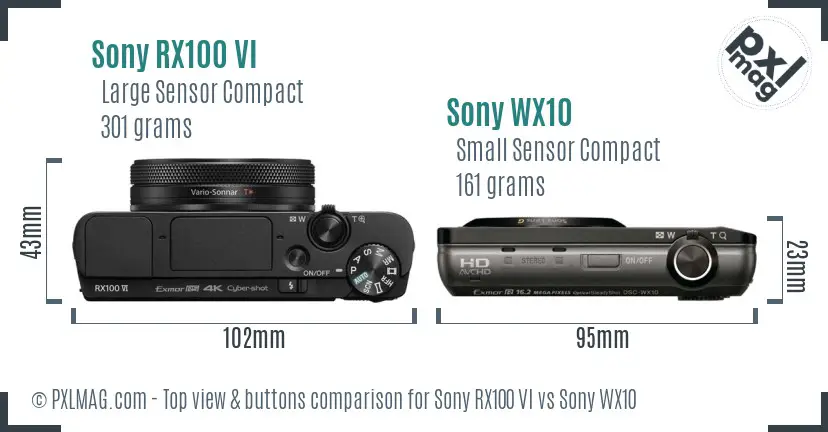 Sony RX100 VI vs Sony WX10 top view buttons comparison