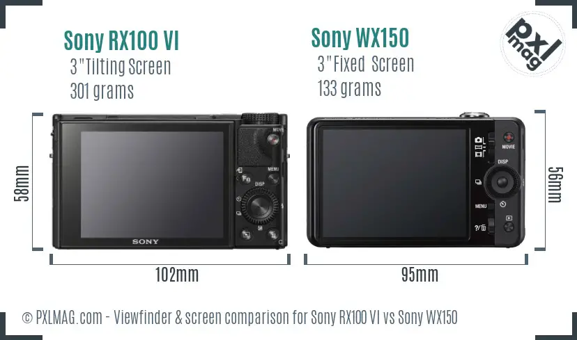 Sony RX100 VI vs Sony WX150 Screen and Viewfinder comparison
