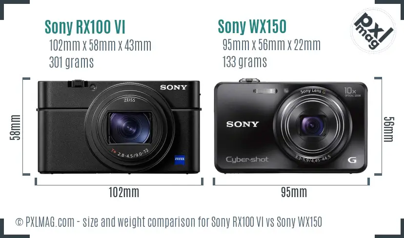 Sony RX100 VI vs Sony WX150 size comparison
