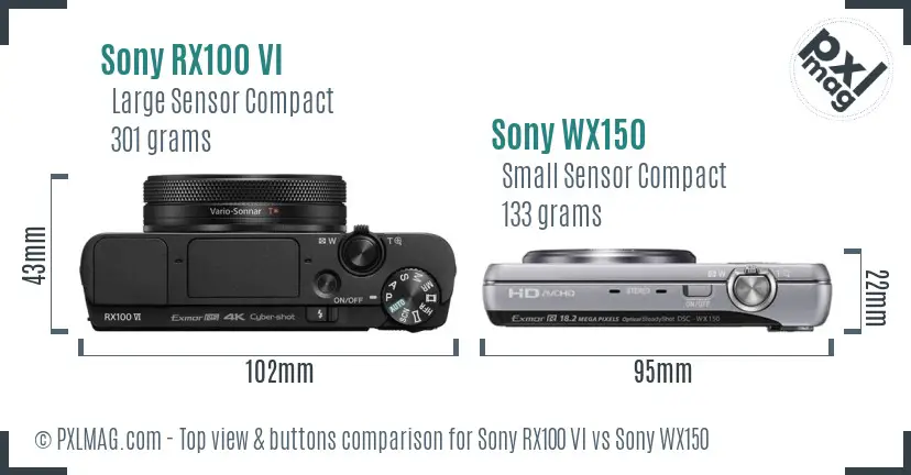 Sony RX100 VI vs Sony WX150 top view buttons comparison