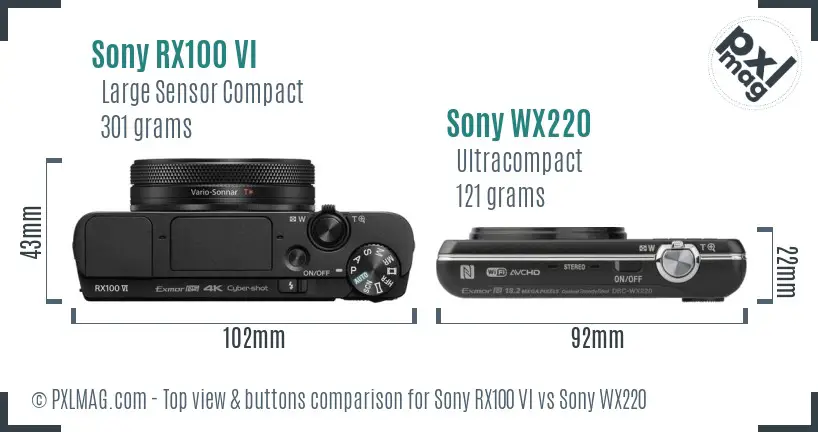 Sony RX100 VI vs Sony WX220 top view buttons comparison