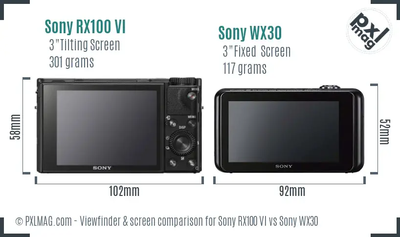 Sony RX100 VI vs Sony WX30 Screen and Viewfinder comparison