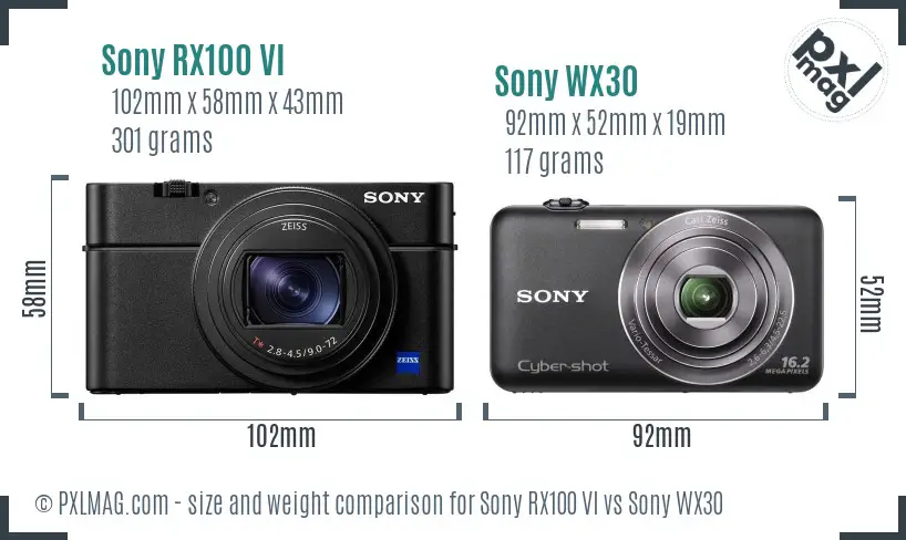 Sony RX100 VI vs Sony WX30 size comparison