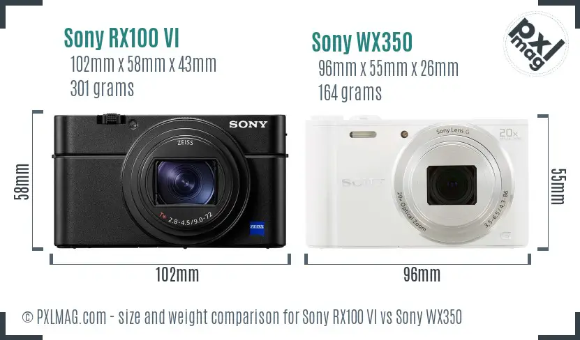 Sony RX100 VI vs Sony WX350 size comparison
