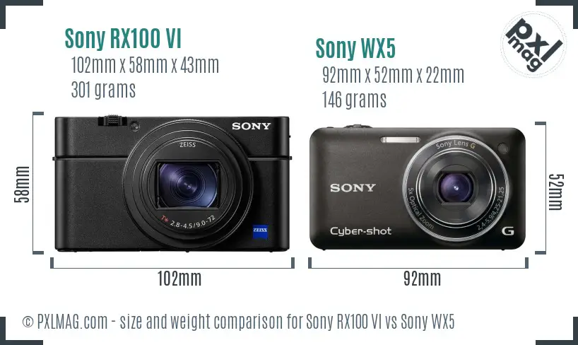 Sony RX100 VI vs Sony WX5 size comparison