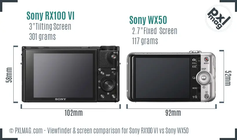 Sony RX100 VI vs Sony WX50 Screen and Viewfinder comparison