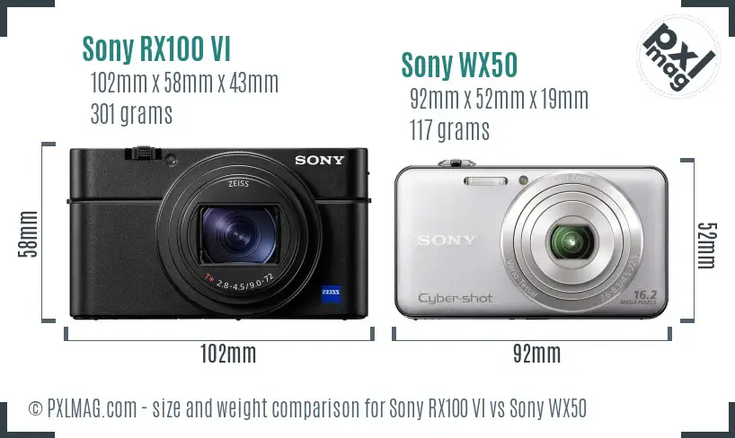Sony RX100 VI vs Sony WX50 size comparison