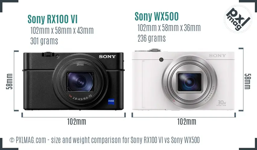 Sony RX100 VI vs Sony WX500 size comparison