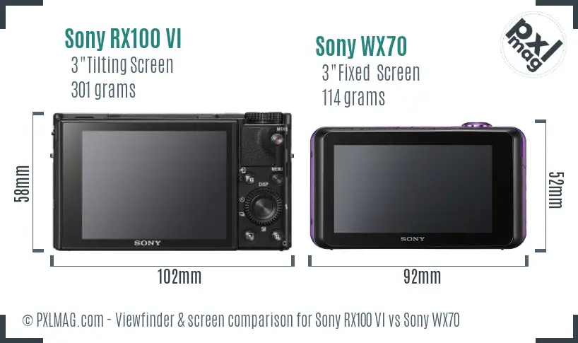 Sony RX100 VI vs Sony WX70 Screen and Viewfinder comparison